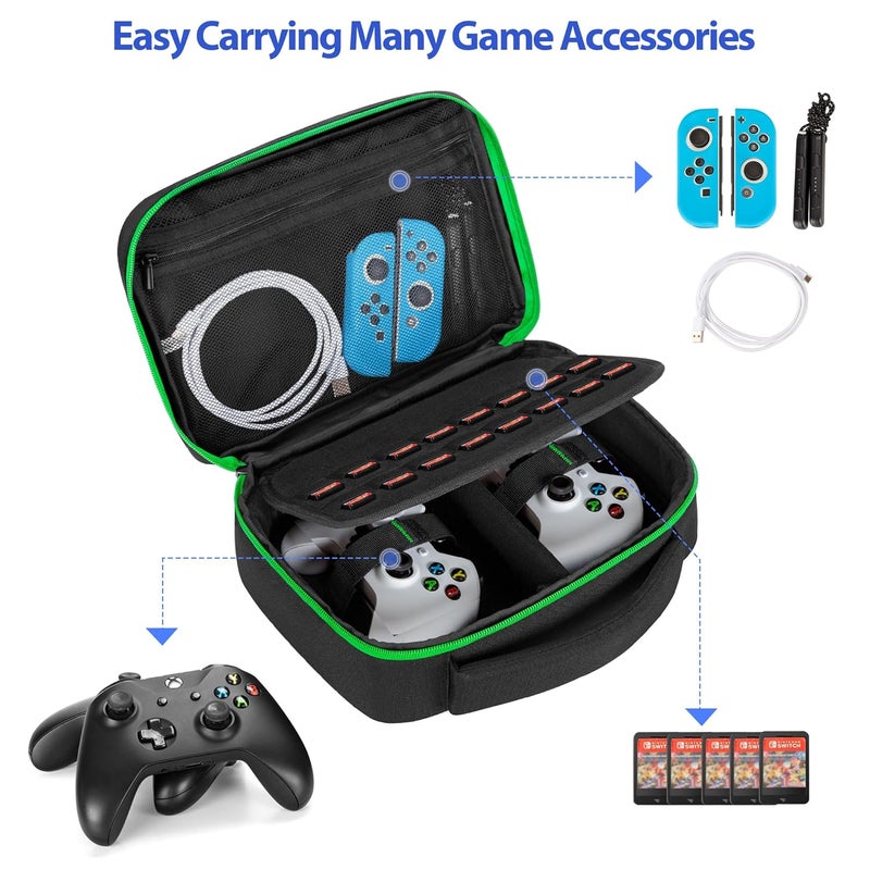 PGmoon Controller Travel Carrying Case Compatible with PS5 / PS4 / Xbox / Switch Pro and More Controllers, Protective Storage Bag for 2 Controllers & Other Accessories, Green (Patent Design) - Image 3